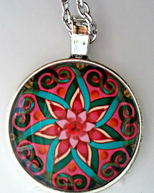 Pandant sticla Mandala 25mm