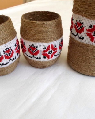 set pahare si sticla imbracate