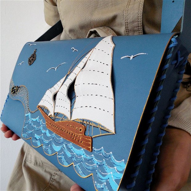 Geanta "Crossbody" handmade unicat- Blue Lagoon