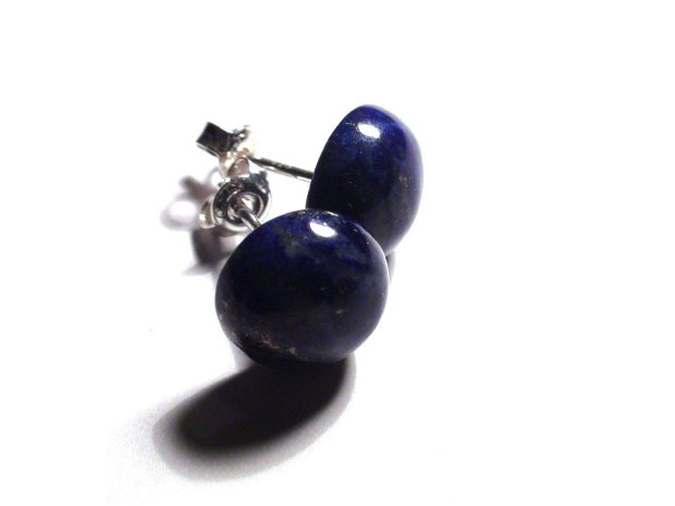 Inel si cercei cu surub din Argint 925 si Lapis lazuli rotund - IN346, CE346 - Inel romantic albastru, inel pietre semipretioase, inel reglabil, cercei albastri, set romantic delicat