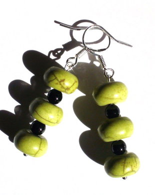 Cercei din Argint 925, Turcoaz verde si Onix - CE117.1 - cercei pietre semipretioase, cadou pentru ea, cercei fresh casual