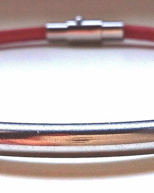 Bratara snur piele si link inox rosu