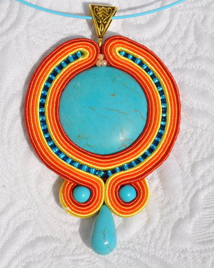 Pandantiv soutache turcoaz- portocaliu