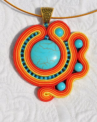 Pandantiv soutache turcoaz- portocaliu