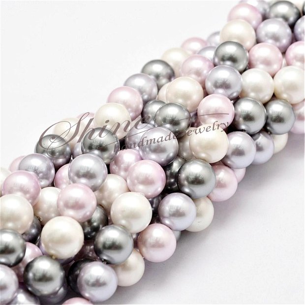 Perle de Mallorca, 10mm, mov, alb si gri