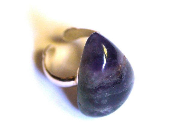 Inel reglabil din Argint 925 si Ametist mov lacrima - IN373 - Inel romantic violet, inel pietre semipretioase, cadou pentru sotie