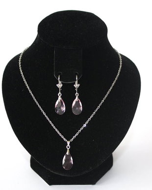 Set elegant din inox si cristale sticla lacrimi fatetate roz pal