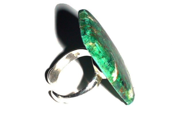 Inel reglabil din Argint 925 si Crisocola - IN374 - Inel dreptunghiular verde, cadou romantic, inel pietre semipretioase, cadou 8 martie sotie