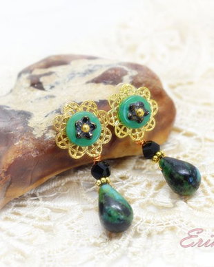 Cercei placati  aur cu chrysocolla