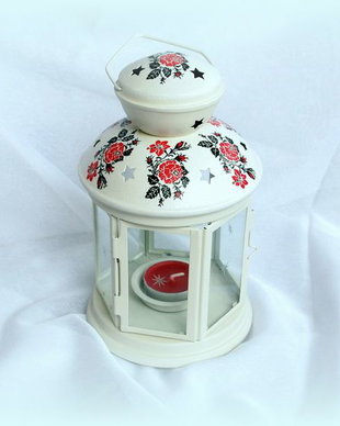 Felinar metal pentru lumanare pastila - motiv traditional - 0919