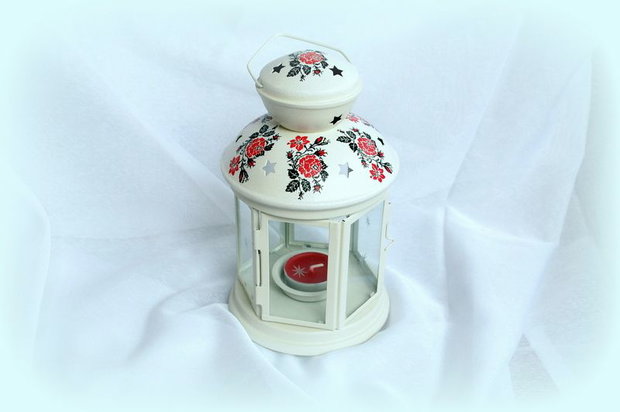 Felinar metal pentru lumanare pastila - motiv traditional - 0919