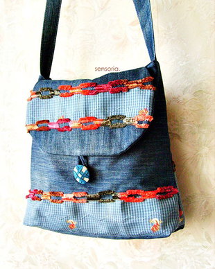 geanta denim cu zale catifelate - rezervata