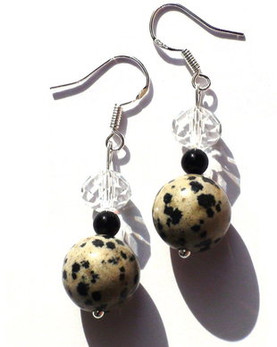 Cercei din Argint 925, Jasp dalmatian, Onix negru si Cristale albe - CE145 - cadou elegant pentru sotie, cercei pietre semipretioase, cercei negri