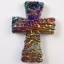 9574 - Pandantiv, cuart de sinteza, titanium / peacock / iridescent, 63x45x8mm