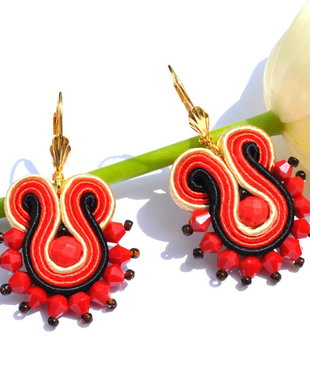 Cercei soutache negru-rosu-bej