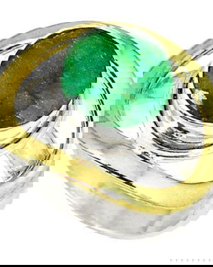 Ag451 - Inel, argint 925, partial placat cu aur, radacina de smarald, 7,5mm