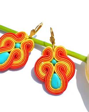 Cercei soutache portocaliu-turcoaz