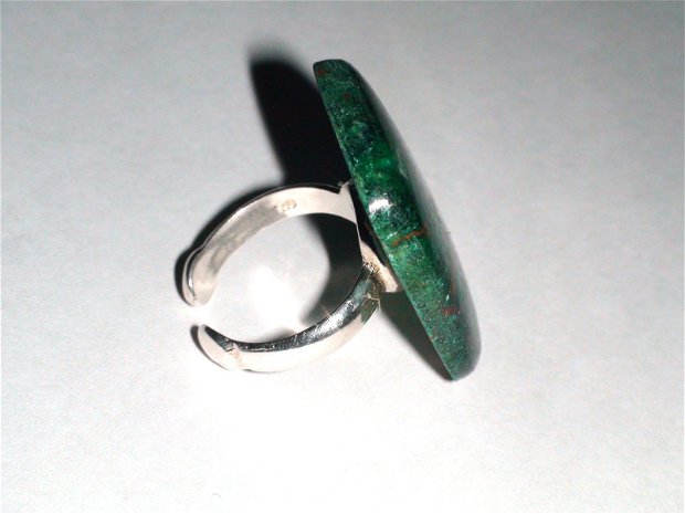 Inel reglabil din Argint 925 si Crisocola - IN375 - Inel dreptunghiular verde, cadou romantic, inel pietre semipretioase, cadou 8 martie sotie