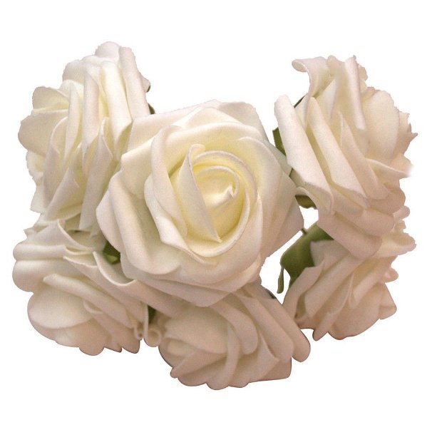 9658 - (6buc) Floare decorativa, trandafir, spuma gumata usoara, diam.aprox.7-8cm