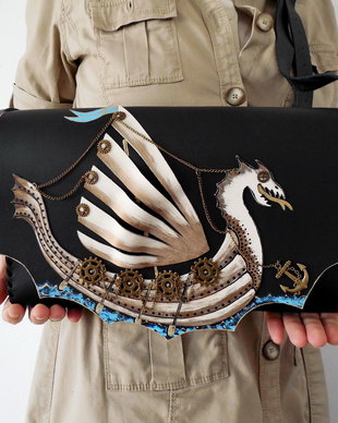Geanta "Crossover" handmade unicat din piele naturala - Drakkar