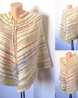 Poncho tricotat din fire combinatie lana