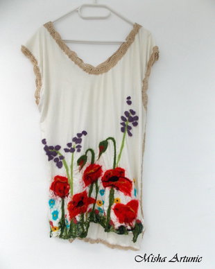 Top/ Maieu din tricou, crosetat, cu flori camp impaslite