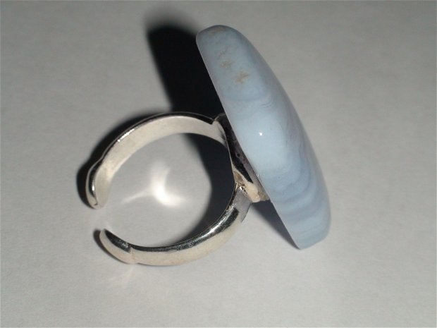 Inel reglabil din Argint 925 si Calcedonie albastra - IN389 - Inel bleu alb dreptunghiular, cadou romantic, inel pietre semipretioase, cadou 8 martie sotie
