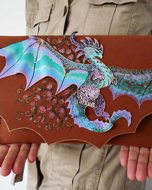Poseta plic/Geanta "Crossover" handmade unicat - Dragon of Spring 2.0