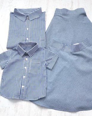 Camasi Tata Fiu si Fuste Mama si Fiica  jeans cu dungi