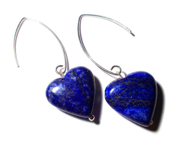 Cercei Lapis lazuli si Argint 925 - CE324 - Cercei inima, cercei romantici, bijuterii inima, cercei pietre semipretioase, cristale vindecatoare, cristaloterapie
