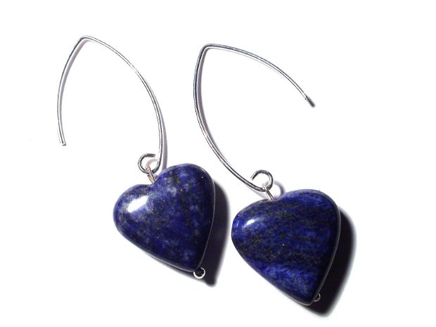 Cercei Lapis lazuli si Argint 925 - CE324 - Cercei inima, cercei romantici, bijuterii inima, cercei pietre semipretioase, cristale vindecatoare, cristaloterapie