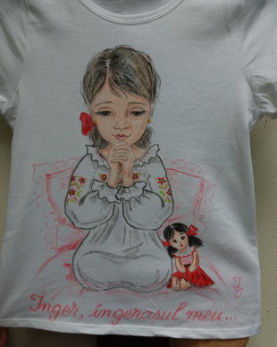 Tricou pictat (4--5 ani) Unicat Inger ingerasul meu