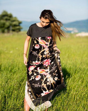 rochie sac cu pasari si flori