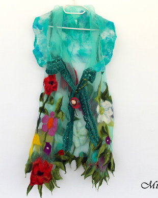 Cardigan de vara din organza cu flori de camp impaslite