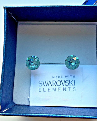 Cercei argint 925 cu piatra Swarovski Chaton 6mm Aquamarine
