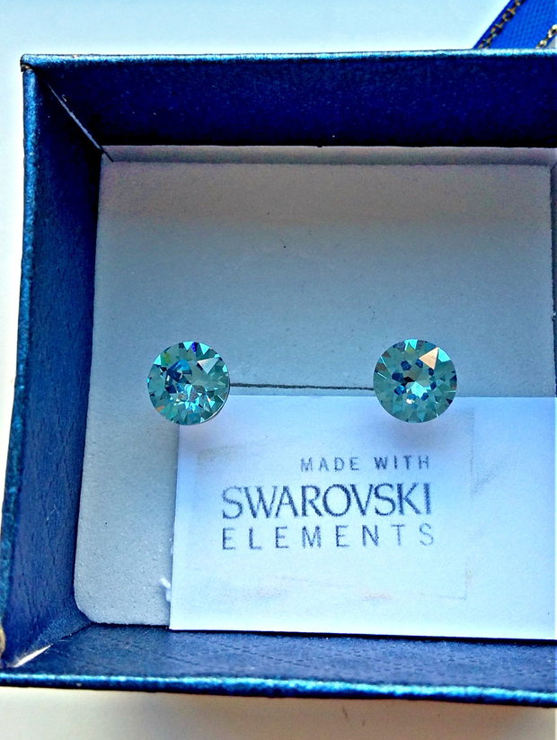 Cercei argint 925 cu piatra Swarovski Chaton 6mm Aquamarine