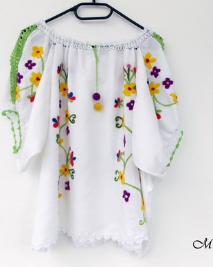 Vândut Bluza din panza de in cu broderie impaslita, ethno urban