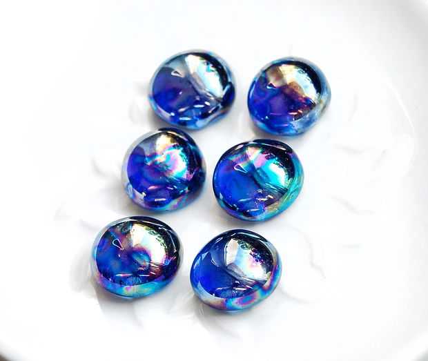 Set 6 buc Cabochon sticla -Albastru effect - petroleum - free form