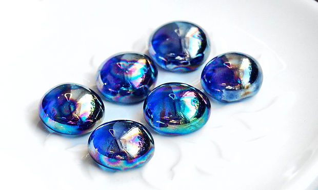 Set 6 buc Cabochon sticla -Albastru effect - petroleum - free form