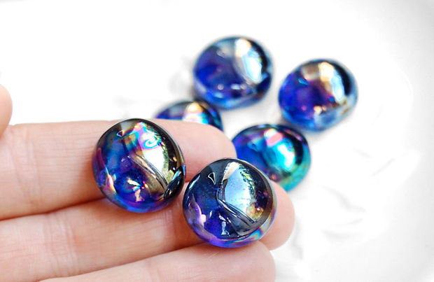 Set 6 buc Cabochon sticla -Albastru effect - petroleum - free form