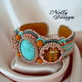Bratara bead-embroidery cu turcoaz si ochi de tigru
