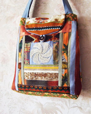 geanta denim & patchwork cu doua baiere