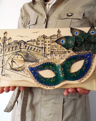 poseta plic handmade unicat din piele - Venezia