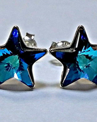 Cercei argint 925 cu piatra Swarosvki Stea 10mm Bermuda Blue