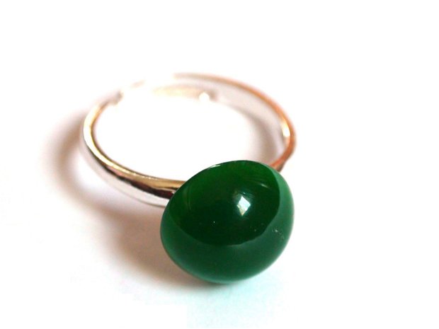 Inel reglabil delicat din Argint 925 si Agata verde rotunda - IN367 - Inel pietre semipretioase, cadou romantic pentru ea