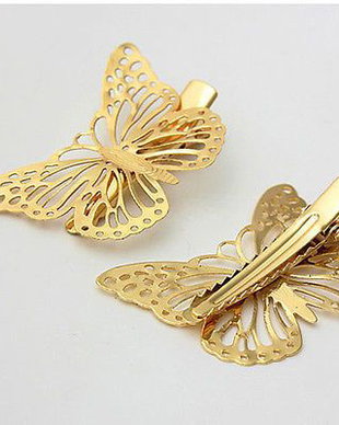 9683 - (SET 2buc) Baza agrafa / clema / clips, stanga+dreapta, aliaj metalic, auriu, fluture, 50x35mm
