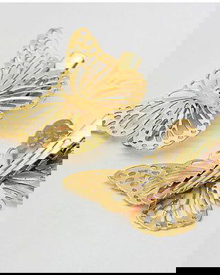9683 - (SET 2buc) Baza agrafa / clema / clips, stanga+dreapta, aliaj metalic, auriu, fluture, 50x35mm