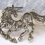 9685 - (1buc) Pandantiv, unicorn / calut, bronz filigranat, 79x59mm