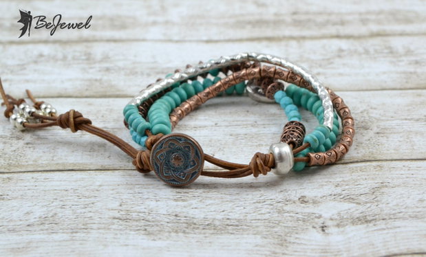 Bratara multisir cu piele si mix de margele ''Chic''