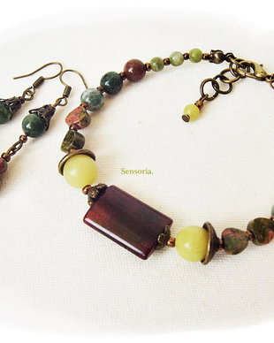 set verde aramiu cu jad , unakit si agate